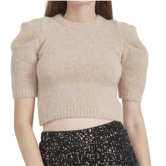 Jacquie the Label Womens  Anastacia Short Puff Sleeve Cropped Sweater Size Small - Picture 1 of 11